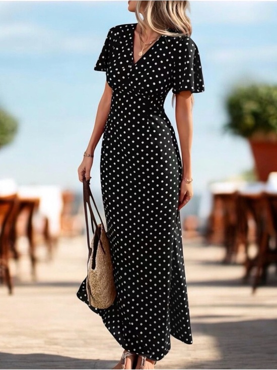 Amazon Dresses & Skirts - Elegant Black Polka Dot Maxi Dress - Size M/L